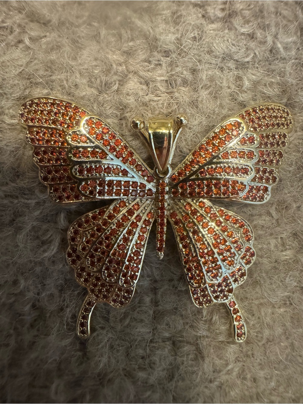 Gold Butterfly Pendant with Orange Crystals